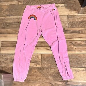 Aviator Nation Pink Joggers with Rainbow Accent